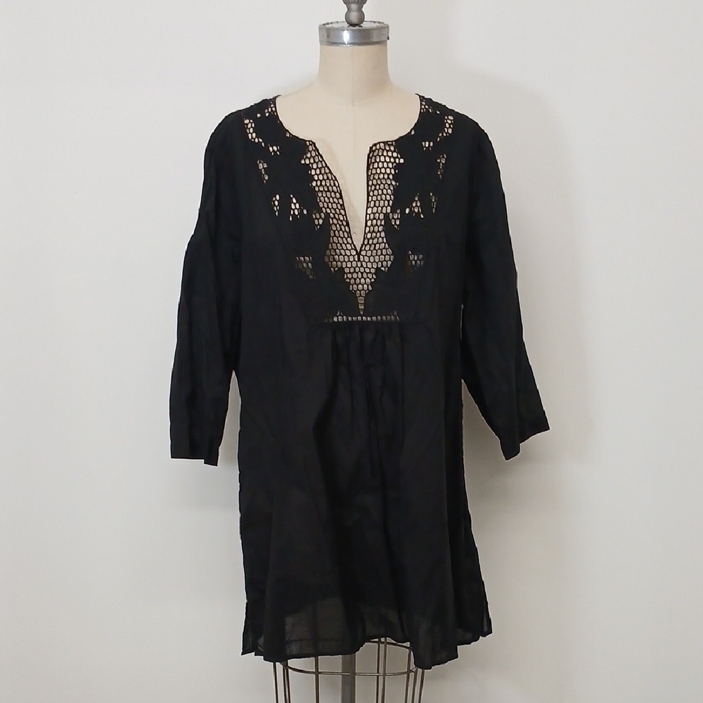 Land's End Black See Through Cover Up Tunic with Lace Detail Size 18/XL